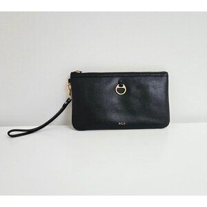 Ralph Lauren Black Leather Wristlet With‎ Gold Hardware